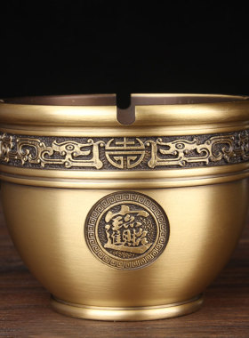 百福铜缸摆件 招字铜缸摆件 铜聚宝盆摆件 铜烟缸摆件