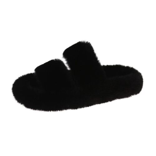 2025 Outerwear Womens Fluffy Shoes One-word Double With Wom
