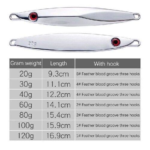 1pc Silver Color Sea Fishing Bait 20g 30g 40g 60g 80g 100g