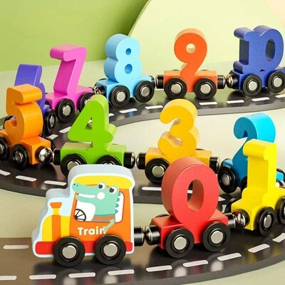 12PCS/Sets Magnetic Digital Train Colorful Cognition Wooden