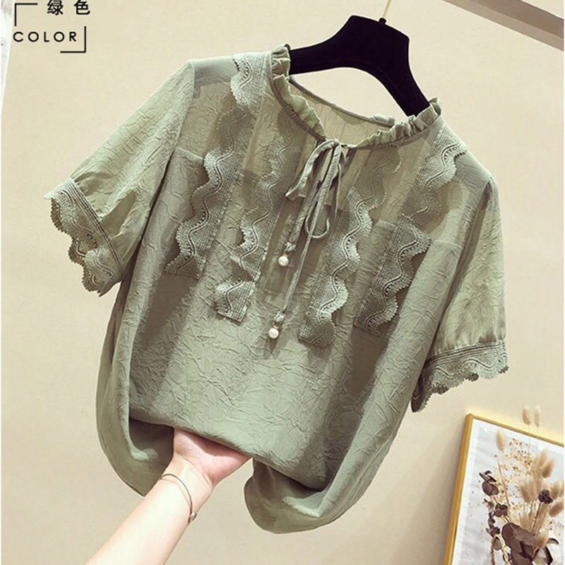 Large size lace women blouses 2023 summer cotton women blous图片