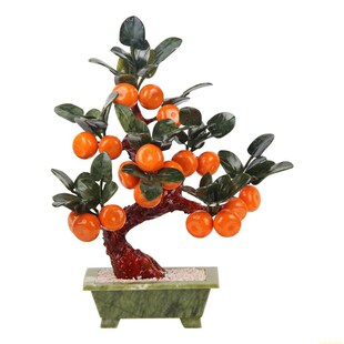 高端天然玉器摆件18金桔树盆R栽家居盆景桔子装饰品书桌玉雕橘子