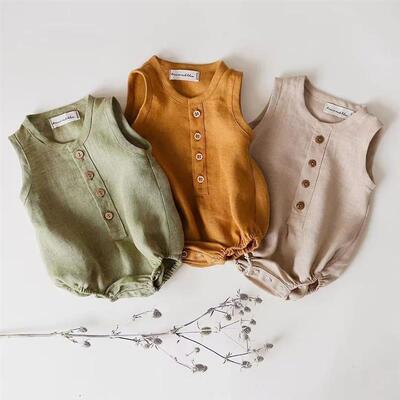 born Baby Boys Linen Cotton Romper Soft Breathable Sleeveles