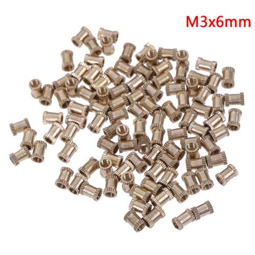HUXUAN New 100pcs M3x6mm Knurled Nuts Threaded Round Brass K