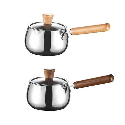 Stainless Steel Milk Pan Multipurpose Wood Handle Pot for