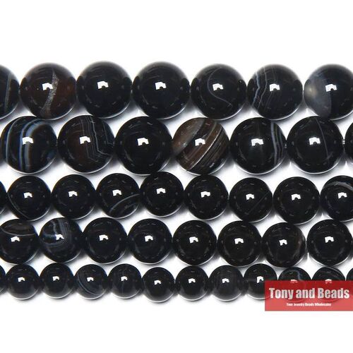 Natural Stone Black Stripe Onyx Agate Round Loose Beads 4 6