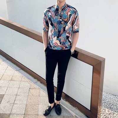 Summer new three-quarter sleeve shirt tend personality maple