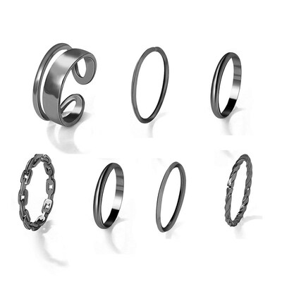 Black Knuckle Ring Stacking黑色指节戒指叠戴指环素圈简约个性