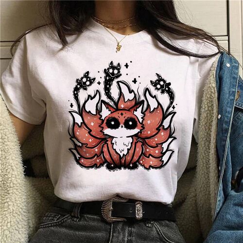 Short Sleeve Tee Fox animal funny cute Women Top Casual
