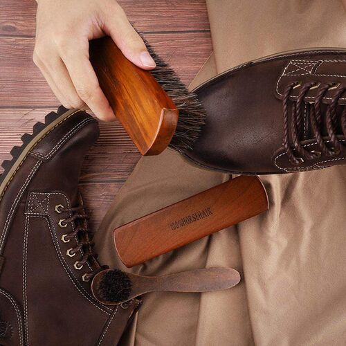 2 Pack Solid Wood Horsehair Shoe Brush Large Size Leather Sh