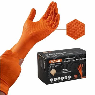 8Mil+Heavy+Duty+Orange+Nitrile+Gloves+Industrial+Disposable