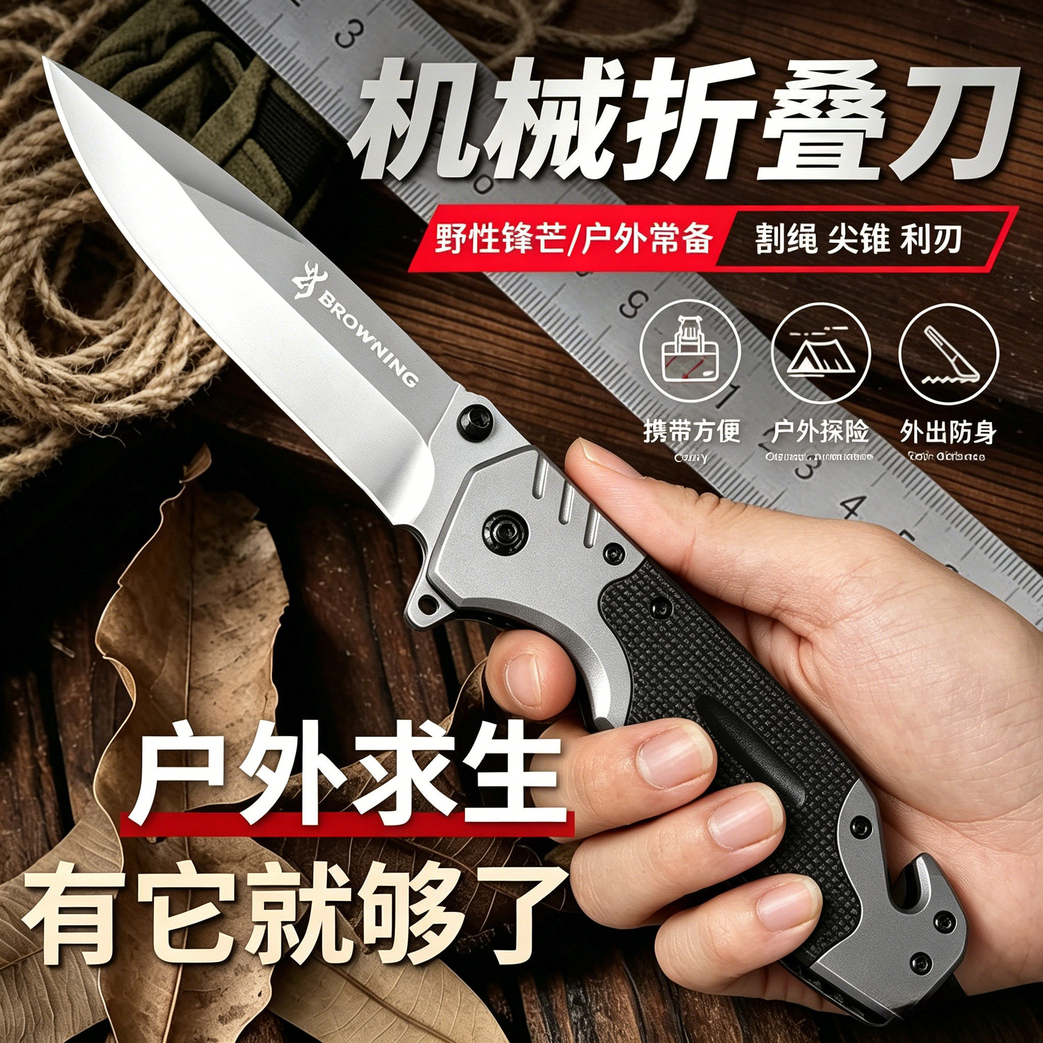 德国户外折叠小刀家用锋利高硬度水果刀具多功能便携防身刀冷兵器