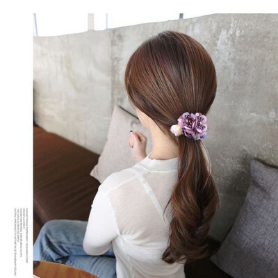 Korean Elegant Flower Scrunchies Women Girls Elastic Hair Ru