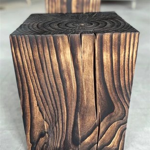 方形碳化木墩矮凳原木摆件茶几实木墩子花架树桩个性圆形柱子