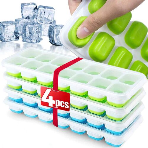 Ice Cube Tray Mold with Lid Silicone Square 14 Cube Easy Rel