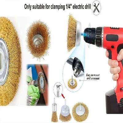 12pcs Wire Brush Wheel Cup Brush Set Coarse Crimped 1/4