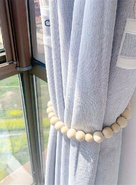 6Pcs Vintage Wooden Bead String Curtain Straps with Metal