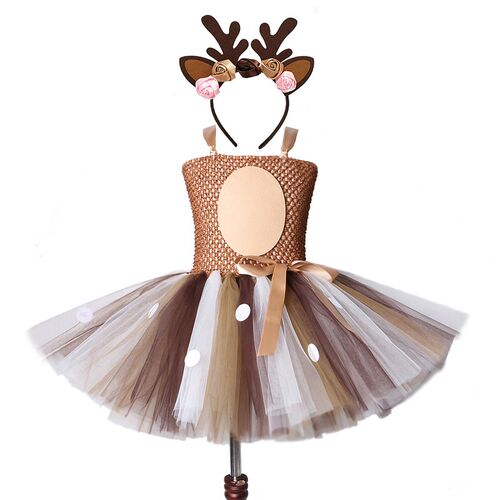 Deer Tutu Dress Girl Christmas Dresses with Headband Kids Ha
