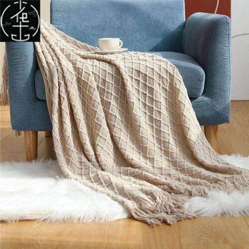 Nordic sofa blanket, knitting blanket, shawl blanket, tassel