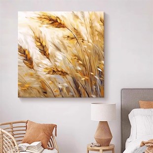 五谷丰登手绘油画丰收麦穗客厅餐厅装饰画田园风金色麦田玄关挂画