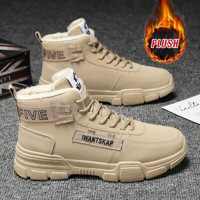 Men Snow Boots Winter Ankle Boots for Men Warm Lace-up Men S