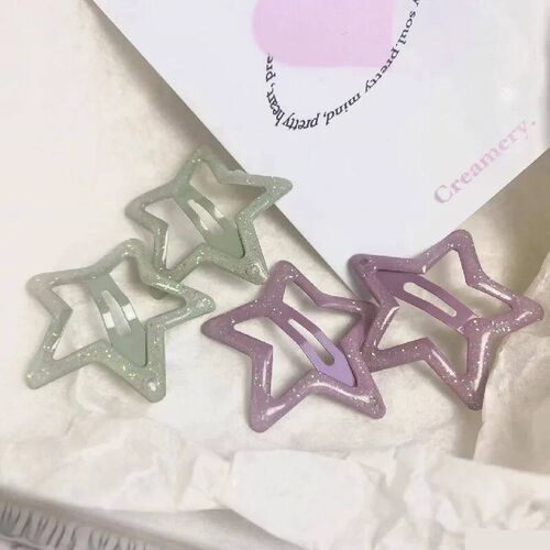 3 Pairs Sweet Shinny Fine Flash Enamel Star Hair Clips For W