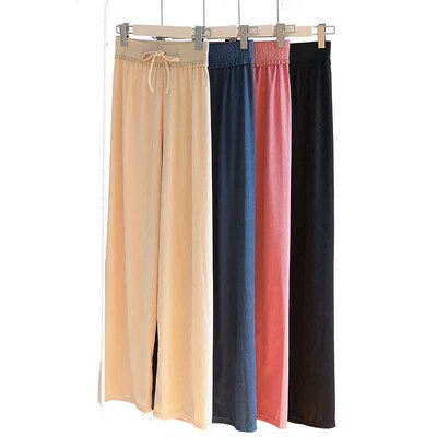 S314 Ice Silk Wide Leg Pants Womens Loose High Waist Elasti