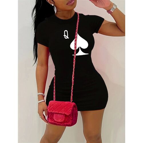 Womens plus size summer Q-letter print short sleeved round