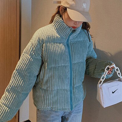 Corduroy Padded Parkas Woman Winter 2023 Loose Puffer