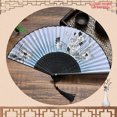 Vintage Style Silk Folding Fan Chinese Japanese Pattern Art