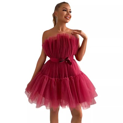 2025 Strapless Gauze Elegant Bow Tutu Dress For Women