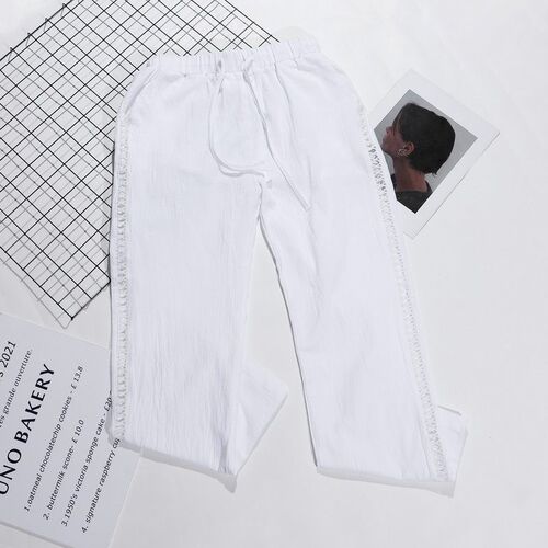 New Women Cotton Linen Harem Pants Summer Loose Lace Stitchi
