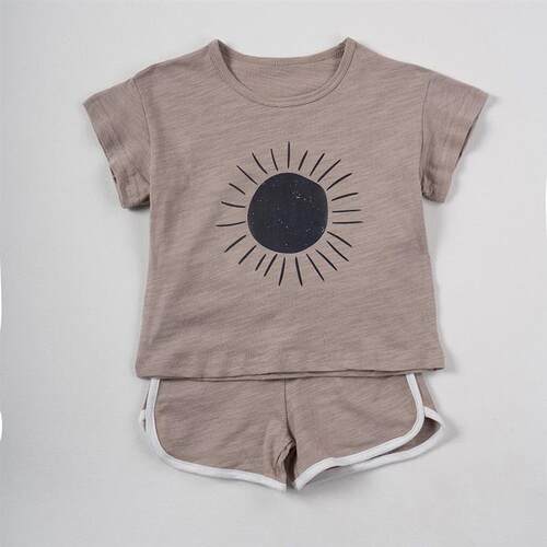 Summer 2pcs Children Clothes Sets Korea Moon Print Outfits M