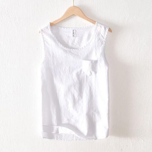 L947 Sleeveless Cotton And Linen Casual Thin Round Neck Vest