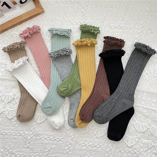 Ruffle Kids Knee High Socks Baby Girls Toddlers Long Soft Co