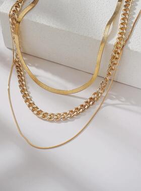 Women Vintage Multi-layered Snake Chain Necklace 三层锁骨链