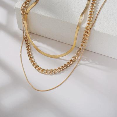 Women Vintage Multi-layered Snake Chain Necklace 三层锁骨链