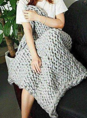 -handmade chunky knit blanket wool bulky knitted throw gift-