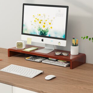 Large Solid Shelf Office Riser Desk Stand Monitor Dual Wood