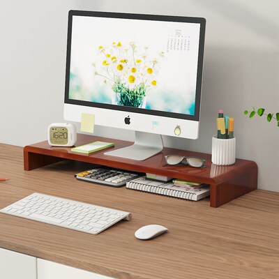 Large Dual Monitor Stand Riser, Solid Wood Desk Shelf Office