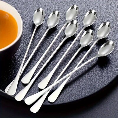 6Pcs Stainless Steel Long-Handled Ice Teaspoon, Coffee Spoon