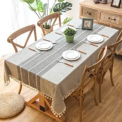 Cotton linen embroidered tassel tablecloth lace geometric