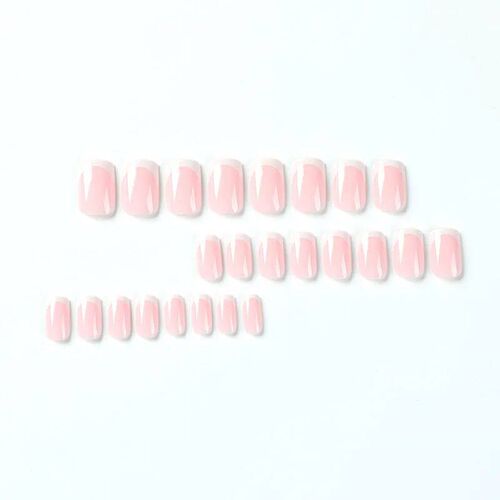 Simple White French Wearable Long Square Fake Nails Full ver
