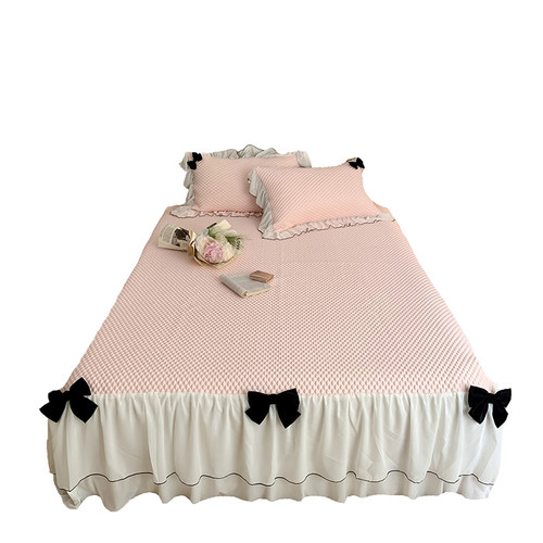 类冰丝凉席三件凉豆豆蕾丝公主风夏天空调乳胶席子仙女床裙款