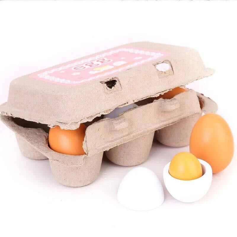 6PCS Preschool Educational Children Toys Wooden Eggs Kitchen - 实物图
