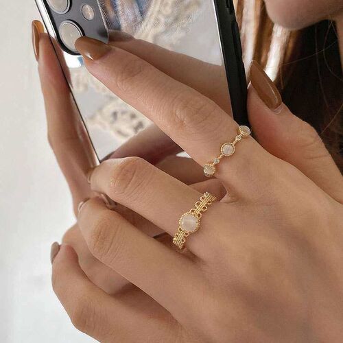 ins ten opal set ring female personality fashion opening adj