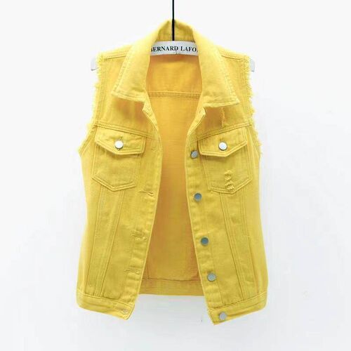 Multi-color selection denim vest summer thin raw edge sleeve