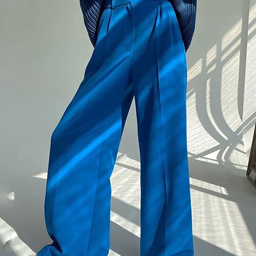 Clacive Blue Office WomenS Pants 2021 Fashion Loose Full Le