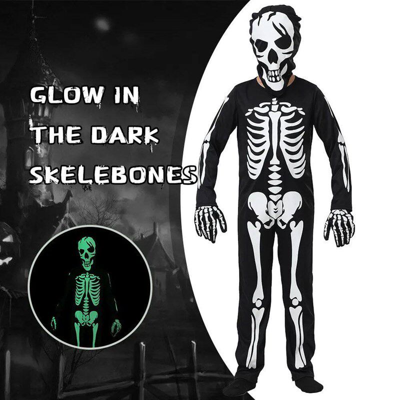 Obral besar Jumpsuit Cosplay kostum Glow In The Dark kerangk - 实物图