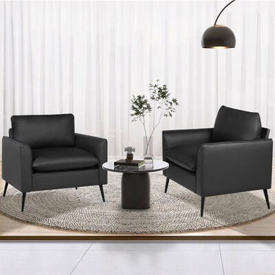 Accent Chairs Set of 2, Black Leather Accent Chair, Comfy Li